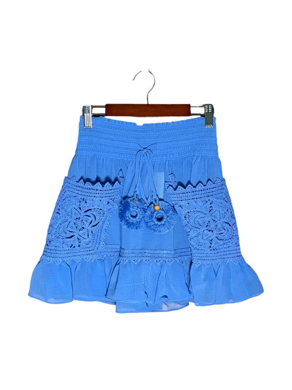 Ramy Brook Katy Mini Skirt Light Blue NWT Size XS Summer Resortwear Crochet